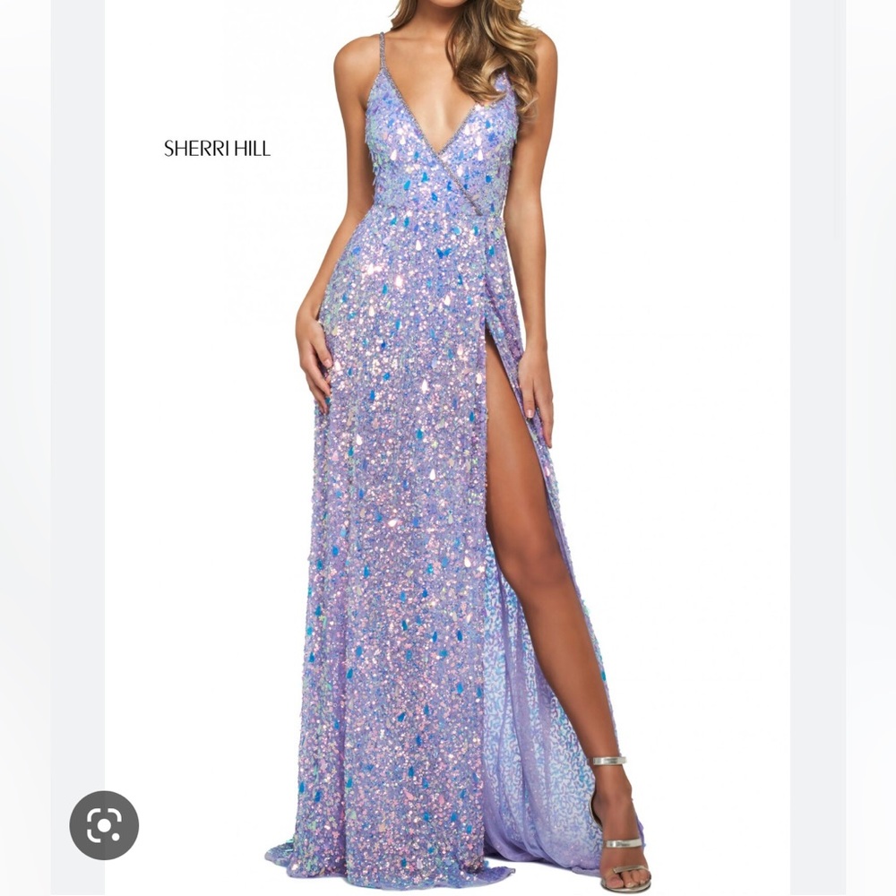 Sherri Hill Lilac V neck Prom Dress 53893